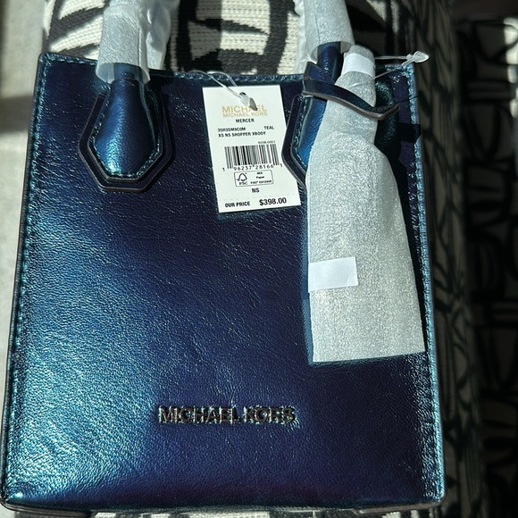 Michael Michael Kors XS Shopper Crossbody Bag Metallic Teal NWT 🔥 - Picture 8 of 11